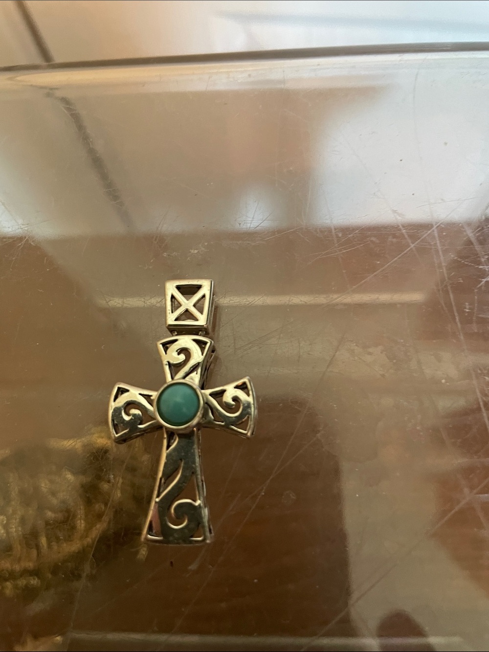 .925 cross with turquoise stone